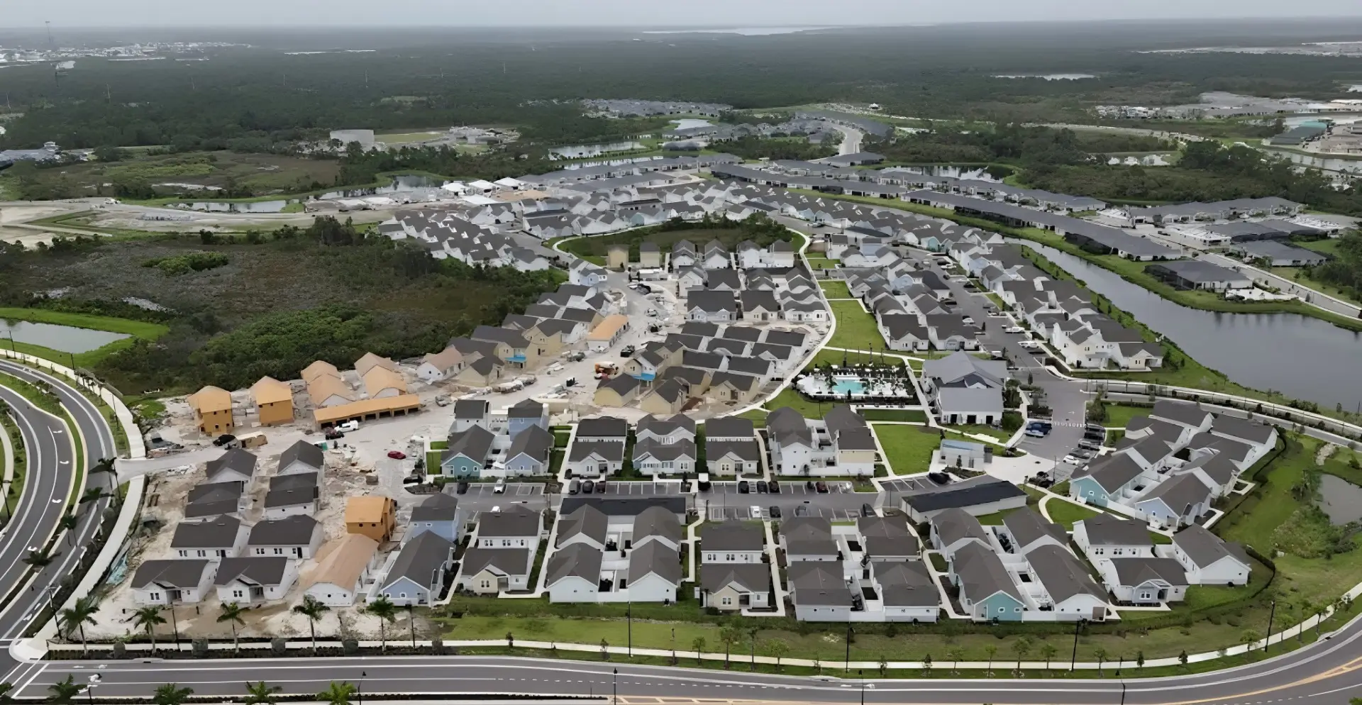 Aerial view of a typical neighborhood in an American suburb.