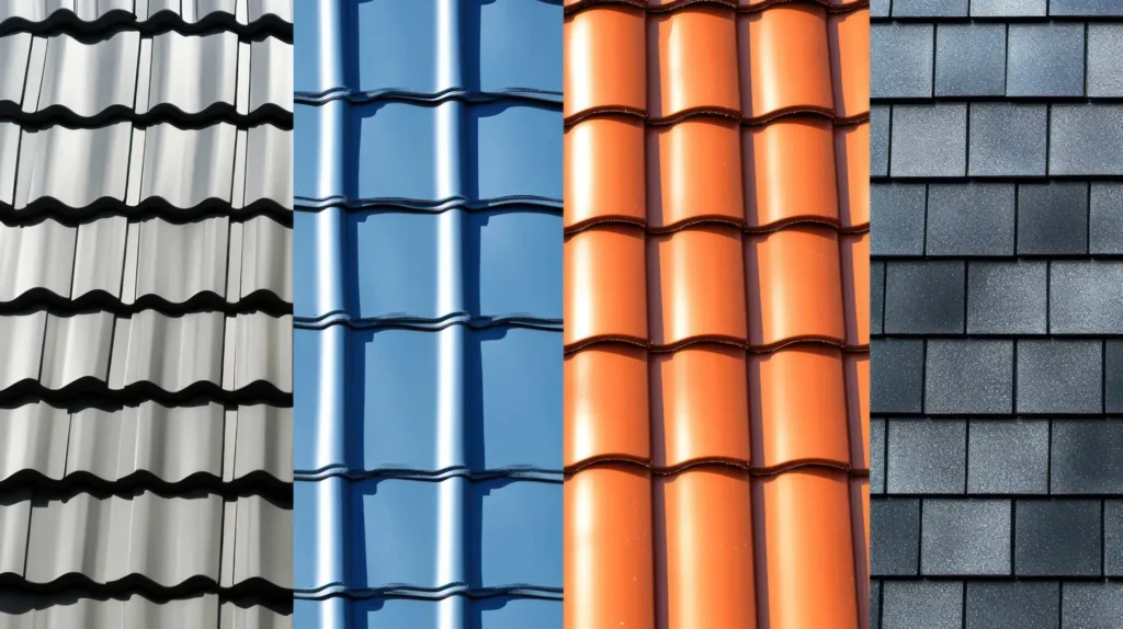 Roofing materials comparison, with side-by-side images of different roofing options such as shingles, tiles, and metal.