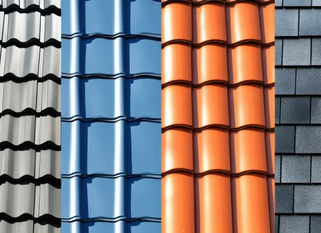 Roofing materials comparison, with side-by-side images of different roofing options such as shingles, tiles, and metal.