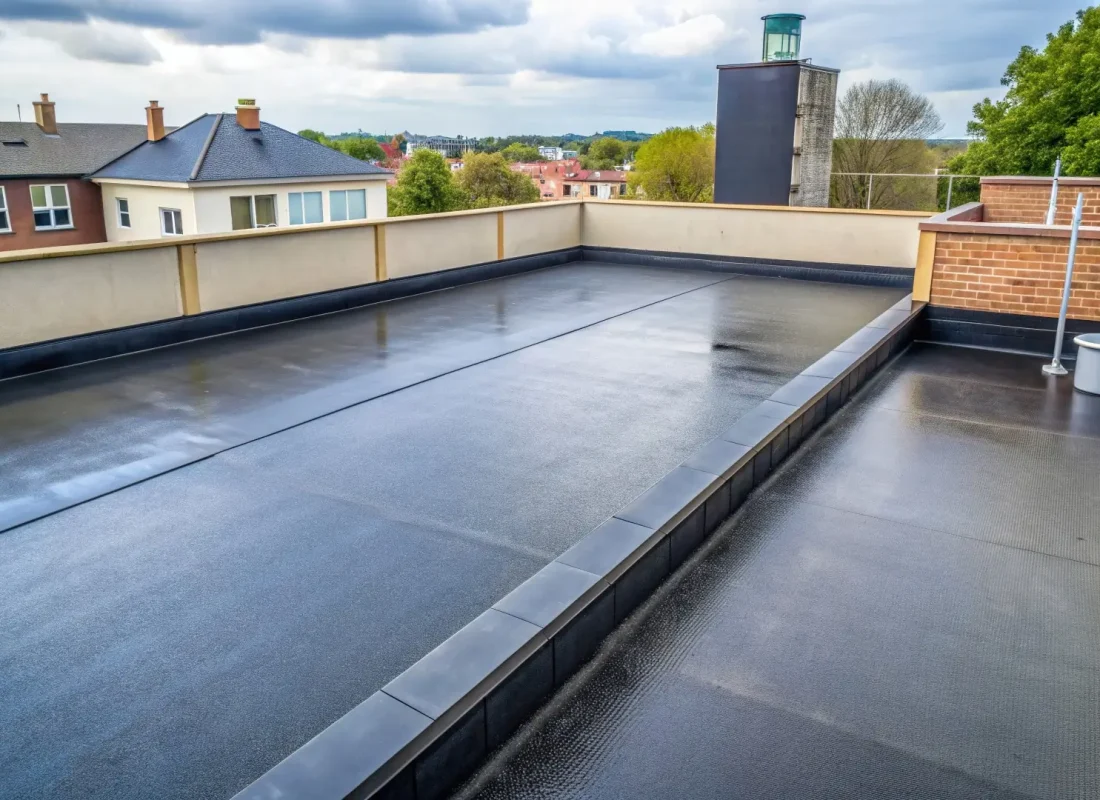 Weatherproofed roof top with a beautiful neighborhood view in the background.